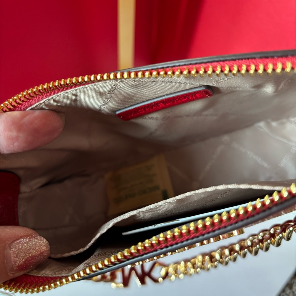 MICHAEL KORS jet set medium red leather pouchette bag NWT - Picture 6 of 10